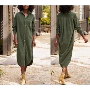 Womens Frank and Eileen RORY Maxi Shirtdress green corduroy Size M EUC!
